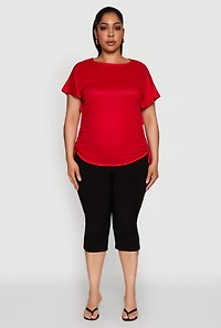 Womens Plus Drawstring Side Flutter Sleeve Top,