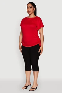 Womens Plus Drawstring Side Flutter Sleeve Top,