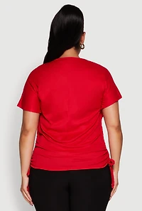 Womens Plus Drawstring Side Flutter Sleeve Top,