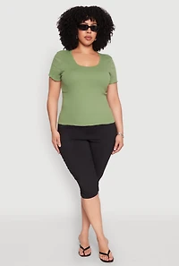 Womens Plus Ribbed Lace Detail Lettuce Edge Top, 1X