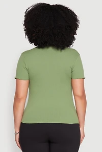 Womens Plus Ribbed Lace Detail Lettuce Edge Top, 1X