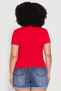 Womens Plus Size Ribbed Lace Detail Lettuce Edge Top, Red, Size 3X
