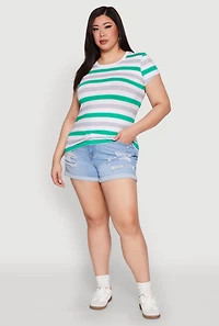 Womens Plus Striped Tee, Multi,