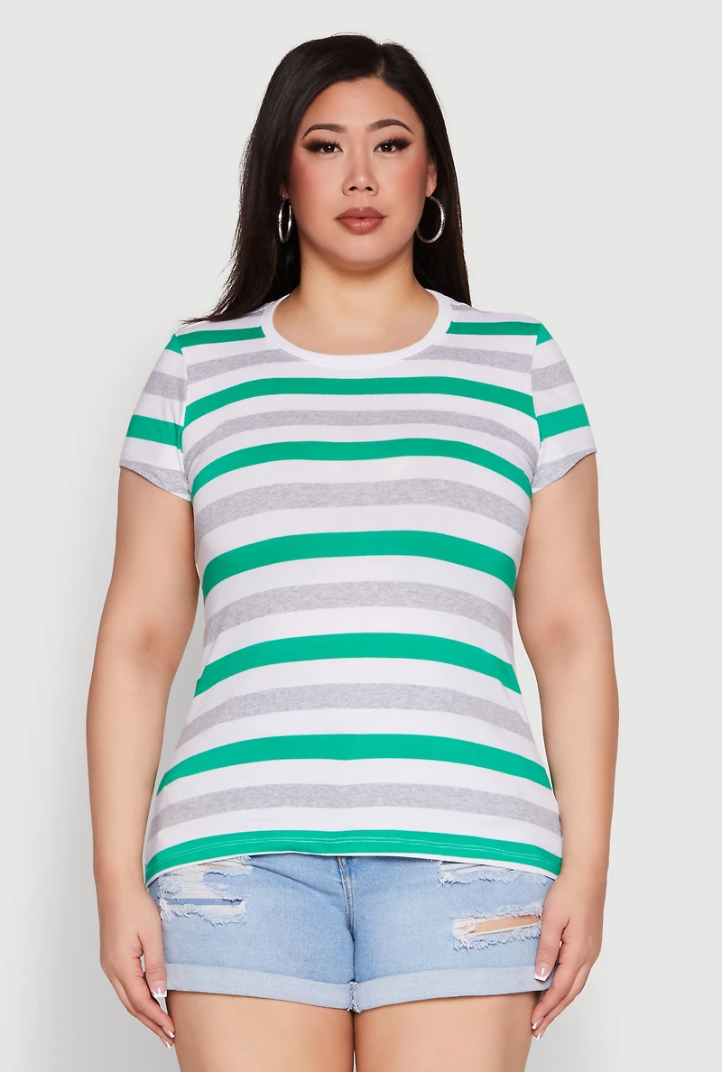 Womens Plus Size Striped Tee, Multi, Size 2X