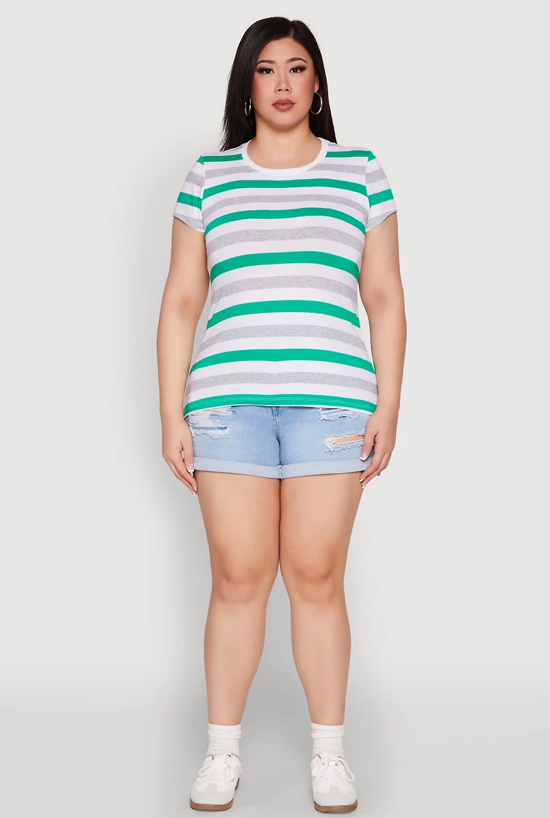 Womens Plus Size Striped Tee, Multi, Size 2X