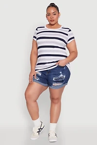 Womens Plus Striped Tee, Multi,