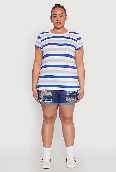 Womens Plus Striped Tee, Multi,