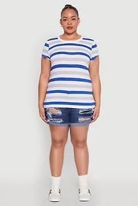 Womens Plus Striped Tee, Multi,