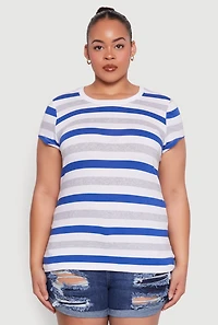 Womens Plus Striped Tee, Multi,
