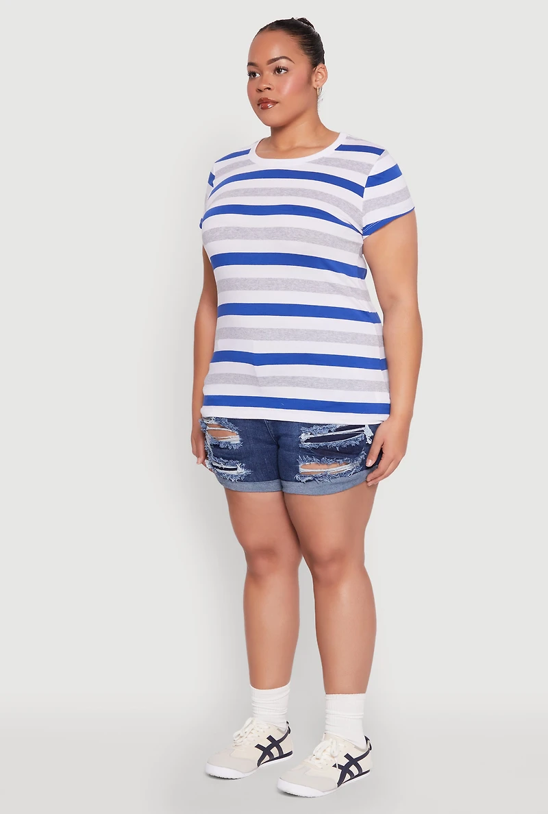 Womens Plus Striped Tee, Multi,