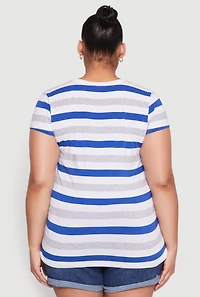 Womens Plus Striped Tee, Multi,