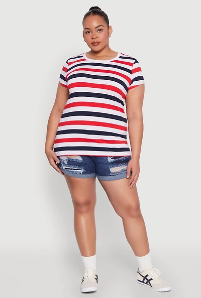 Womens Plus Striped Tee, Multi,