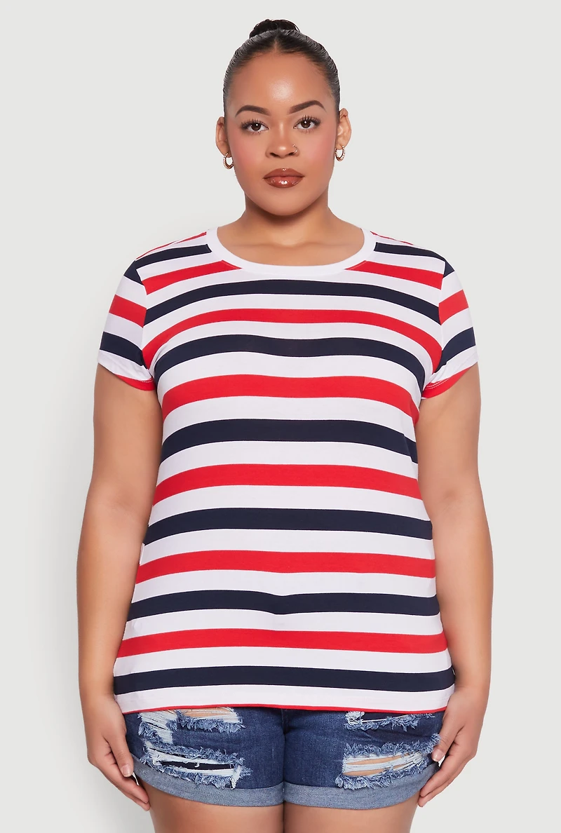 Womens Plus Size Striped Tee, Multi, Size 1X