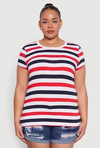 Womens Plus Size Striped Tee, Multi, Size 1X