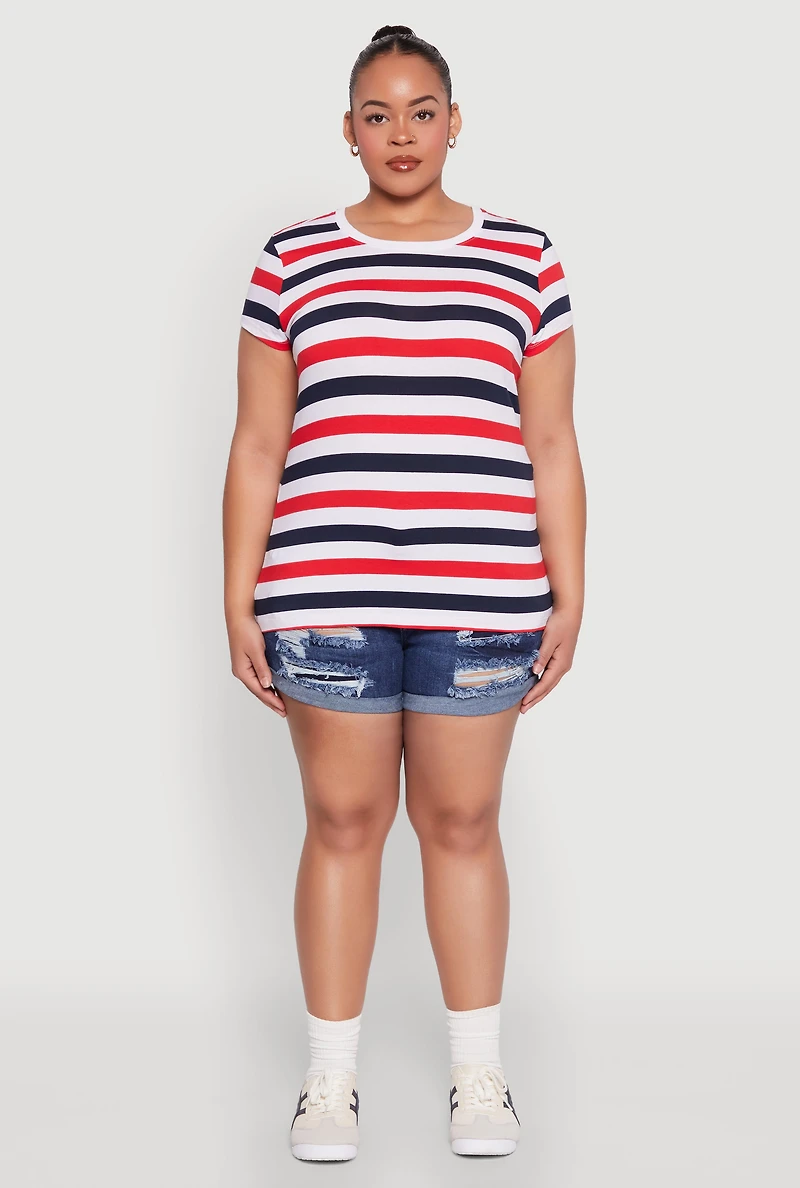 Womens Plus Size Striped Tee, Multi, Size 1X