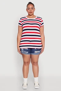 Womens Plus Size Striped Tee, Multi, Size 1X