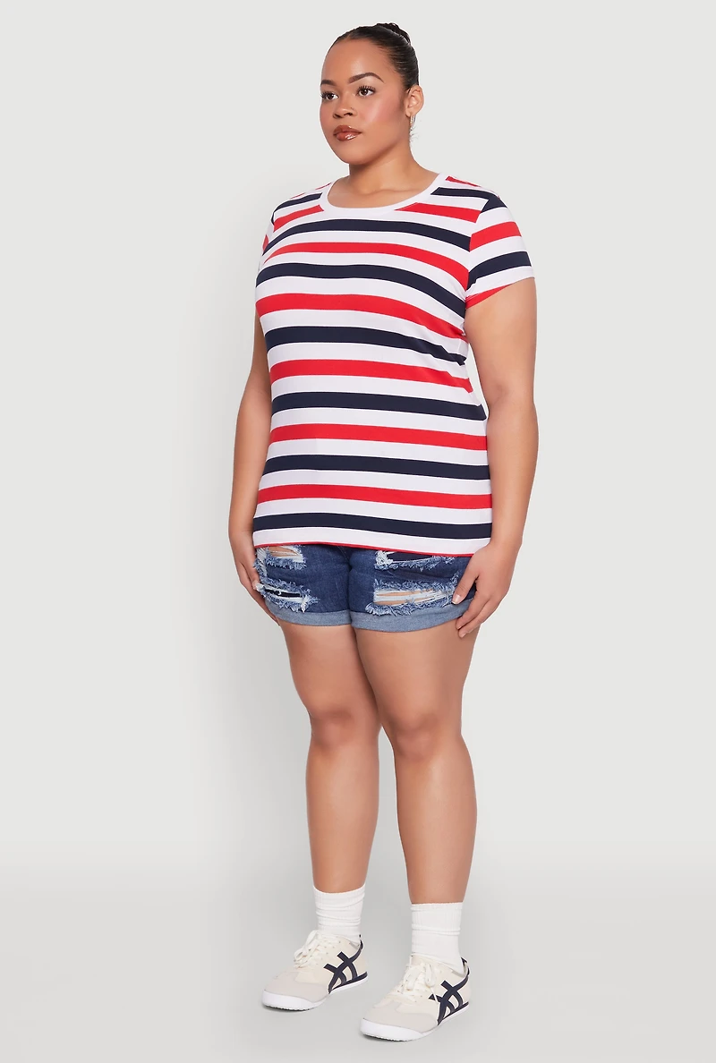 Womens Plus Size Striped Tee, Multi, Size 1X