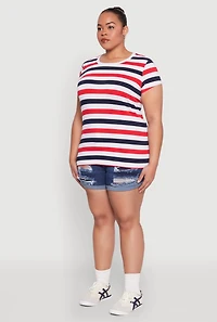 Womens Plus Size Striped Tee, Multi, Size 1X