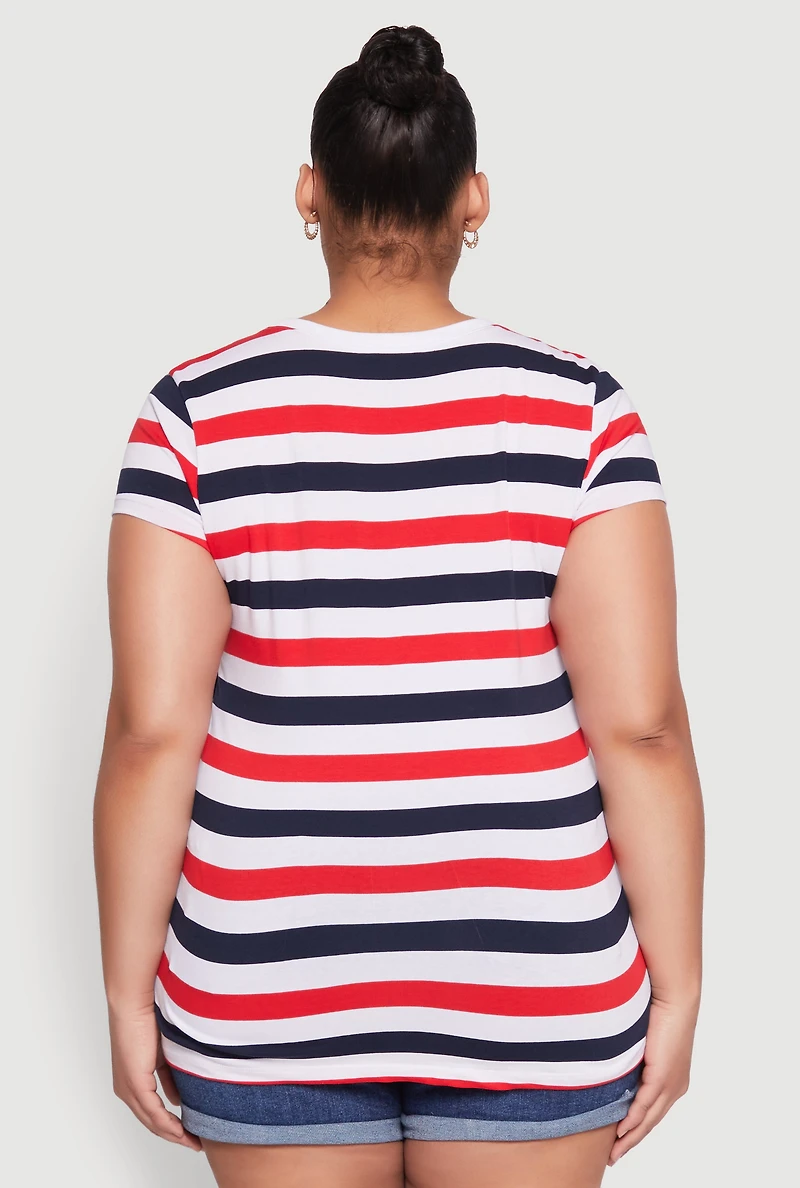Womens Plus Size Striped Tee, Multi, Size 1X