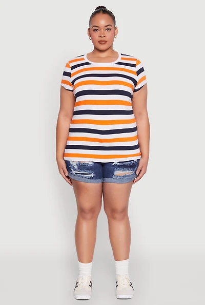 Womens Plus Striped Tee, Multi,