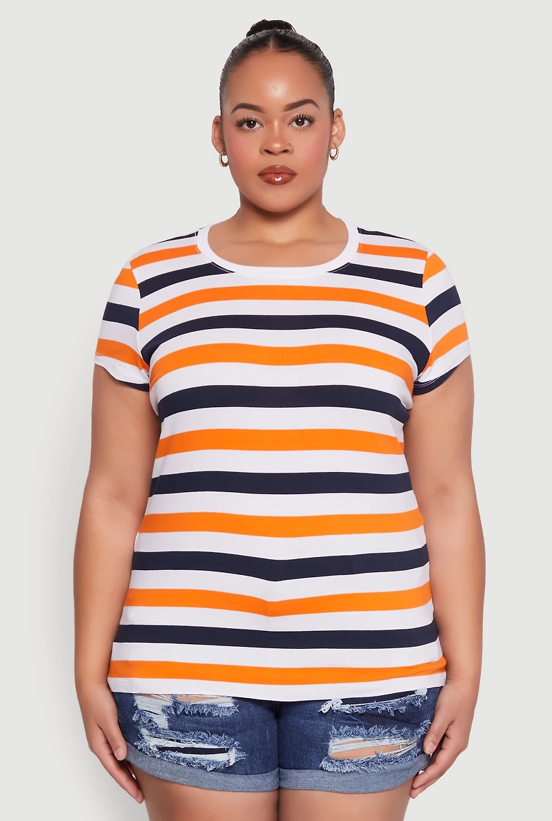 Womens Plus Striped Tee, Multi,