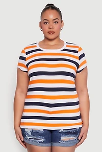 Womens Plus Striped Tee, Multi,