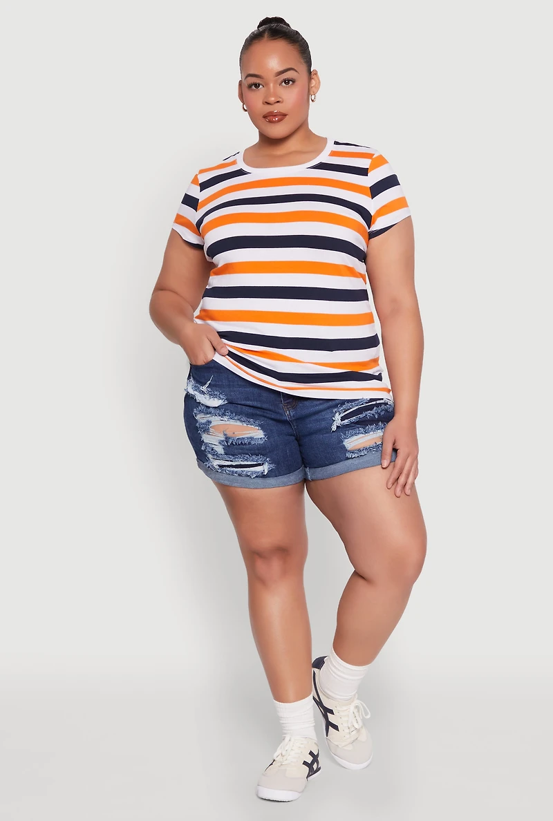 Womens Plus Striped Tee, Multi,