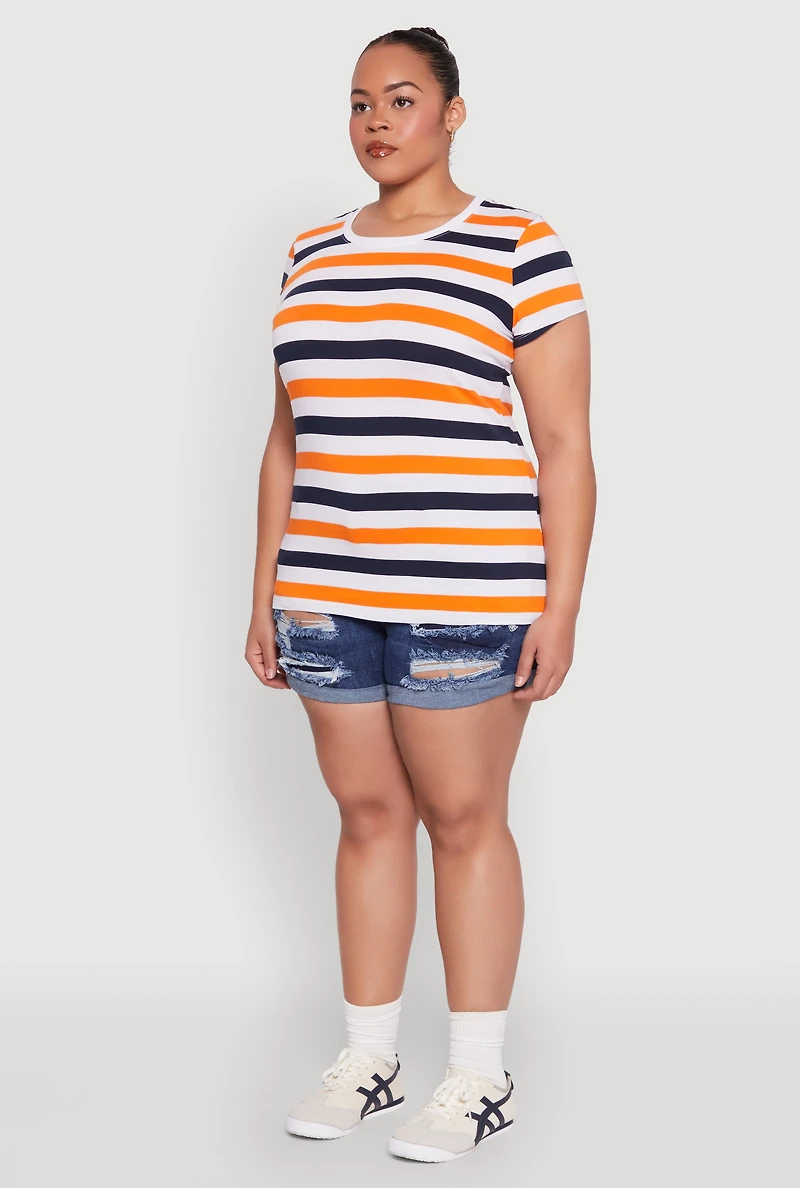Womens Plus Striped Tee, Multi,