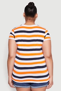Womens Plus Striped Tee, Multi,
