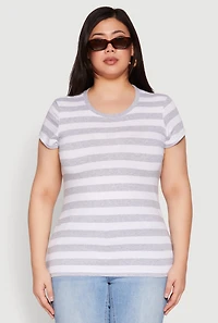Plus Striped Crew Neck Tee