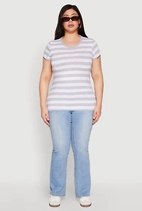Womens Plus Size Striped Crew Neck Tee, Grey, Size 3X