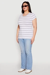 Womens Plus Size Striped Crew Neck Tee, Grey, Size 3X