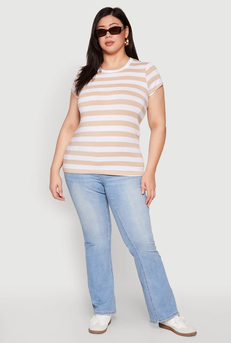 Plus Striped Crew Neck Tee