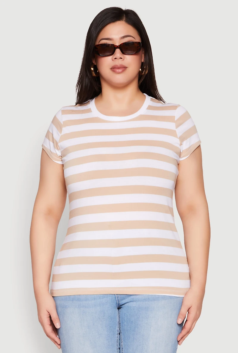 Plus Striped Crew Neck Tee