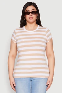 Plus Striped Crew Neck Tee