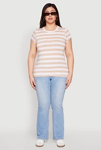Womens Plus Striped Crew Neck Tee,