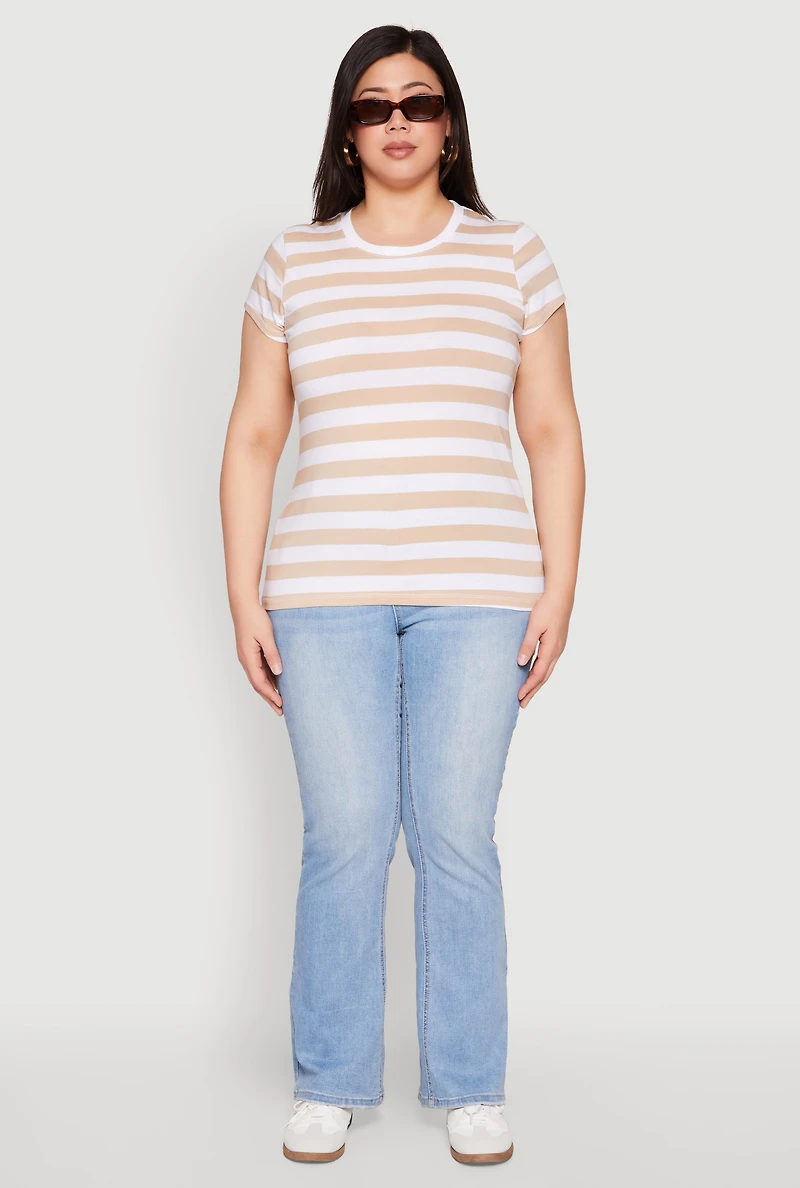 Plus Striped Crew Neck Tee