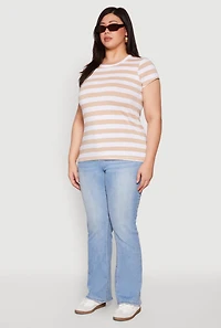Womens Plus Striped Crew Neck Tee,