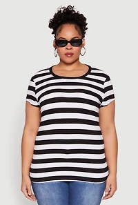 Womens Plus Striped Crew Neck Tee,