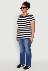 Womens Plus Striped Crew Neck Tee,
