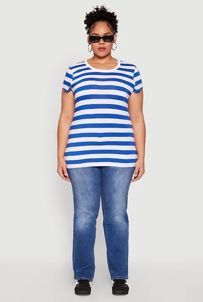 Womens Plus Striped Crew Neck Tee,