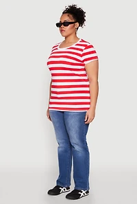 Womens Plus Size Striped Crew Neck Tee, Red, Size 2X