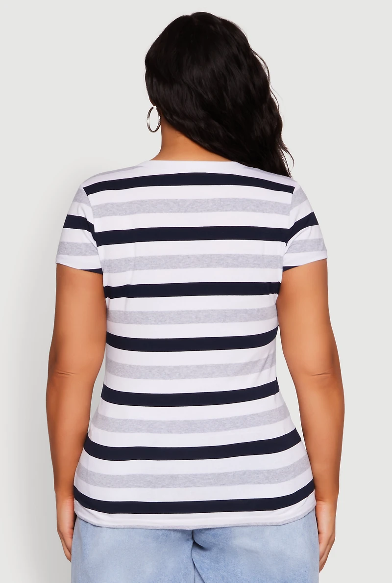 Plus Striped V Neck Tee