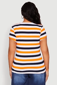 Womens Plus Striped V Neck Tee, Multi,