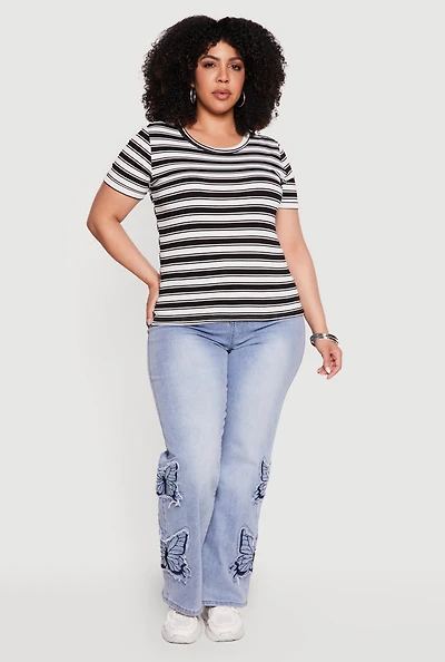 Plus Striped Short Sleeve Tee