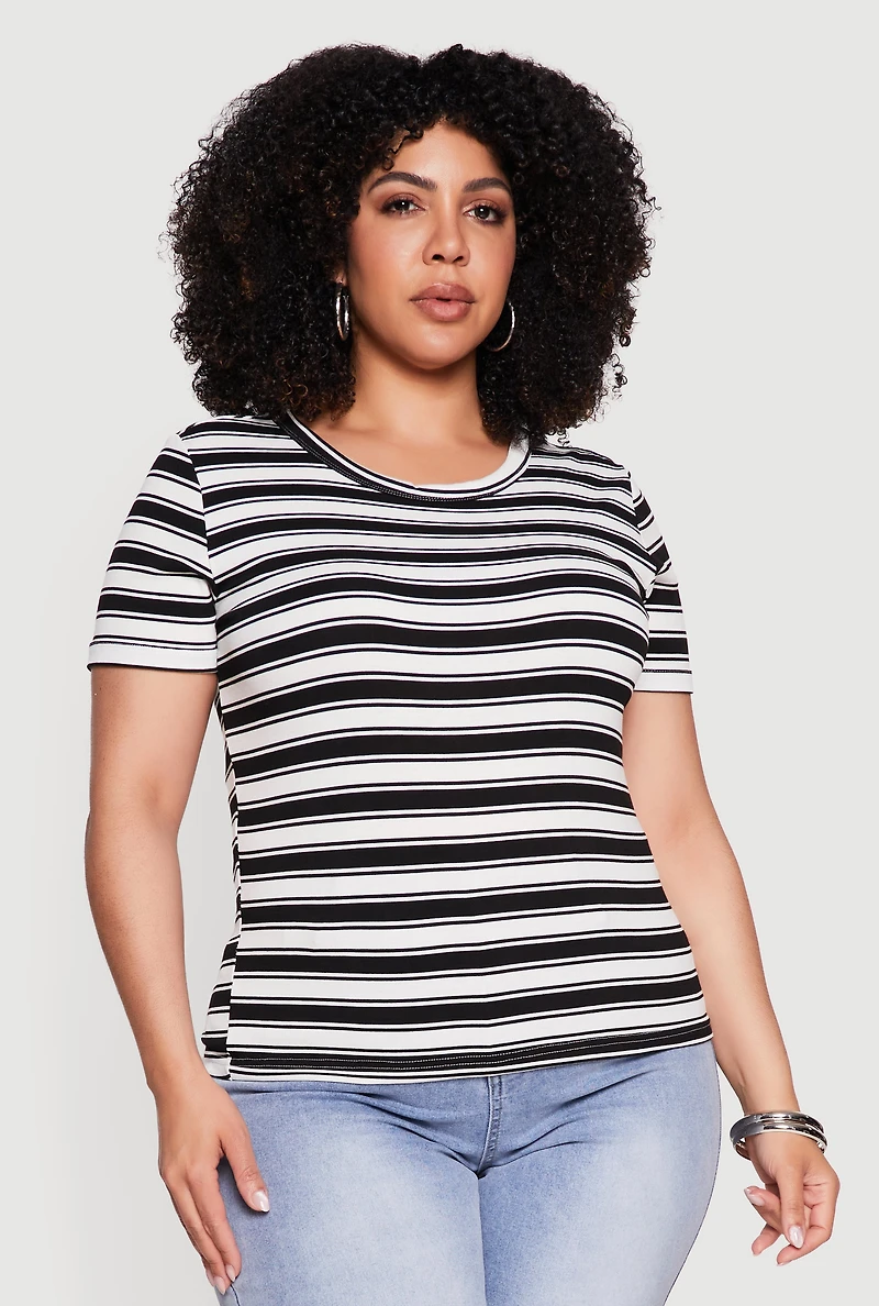 Plus Striped Short Sleeve Tee