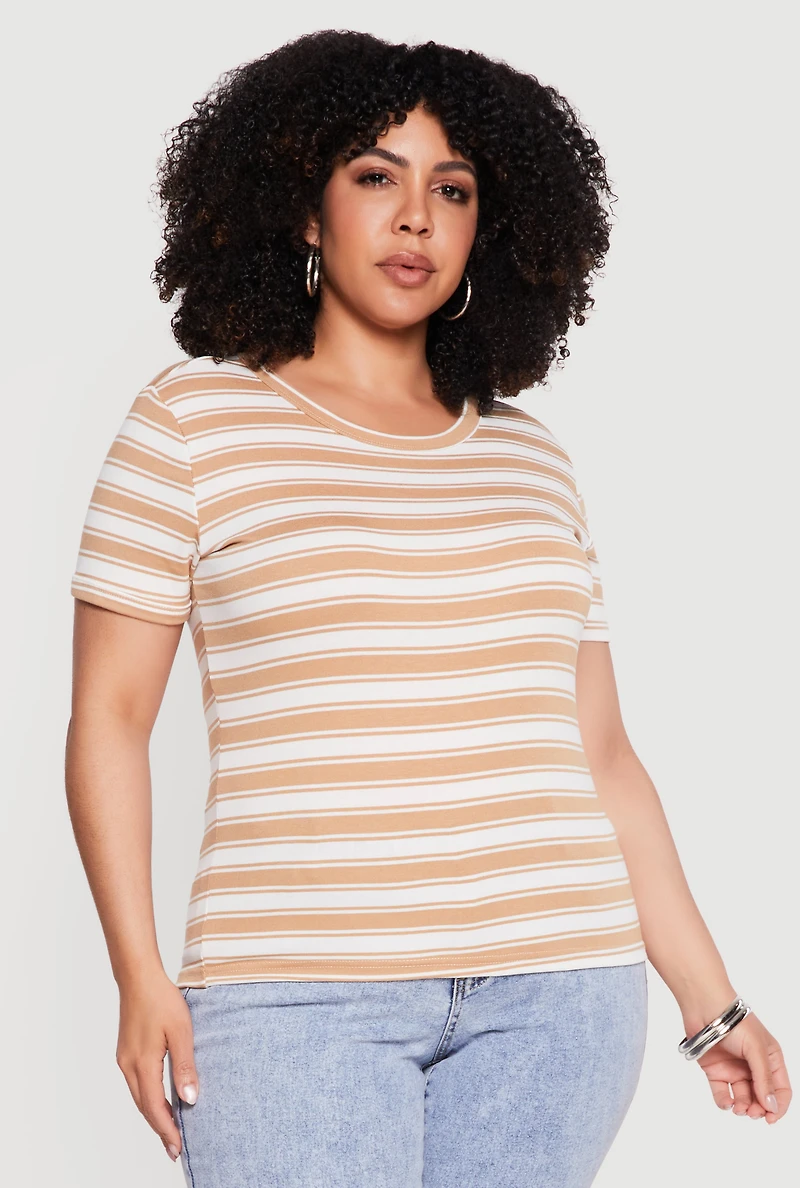 Plus Striped Short Sleeve Tee