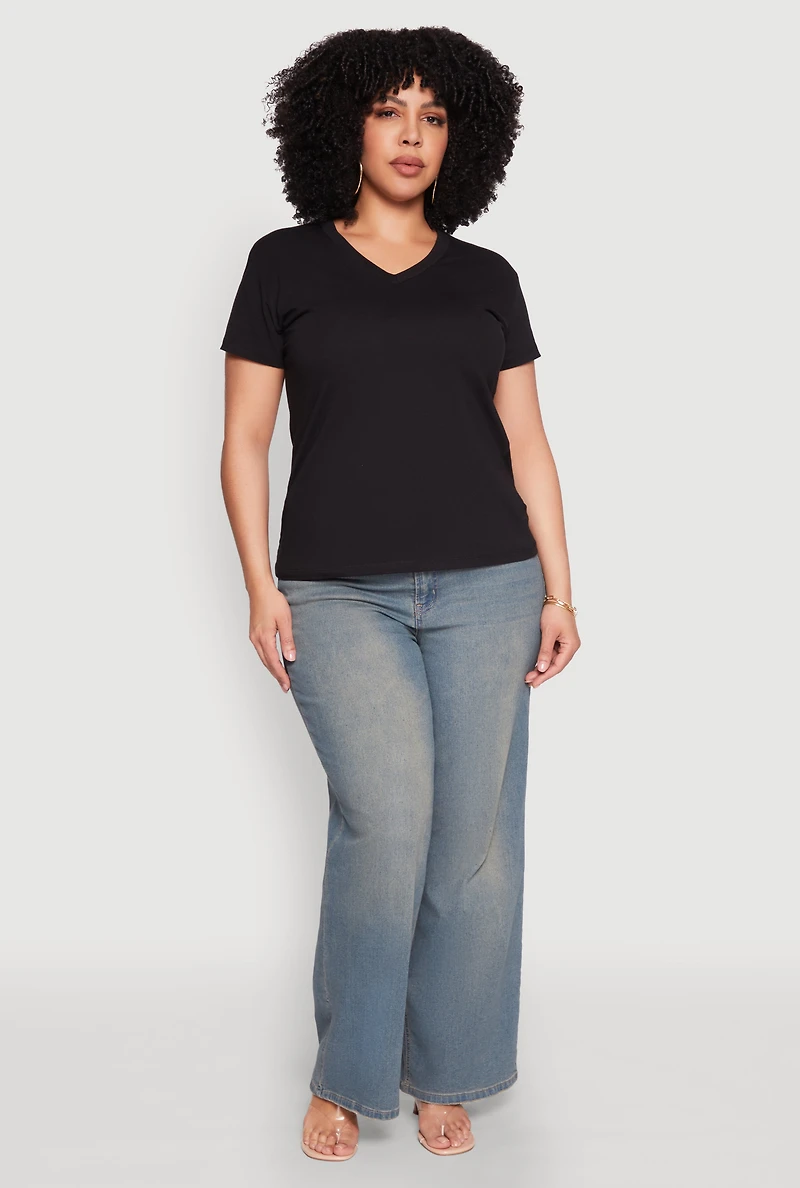 Plus V Neck Short Sleeve Top