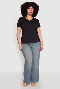 Plus V Neck Short Sleeve Top