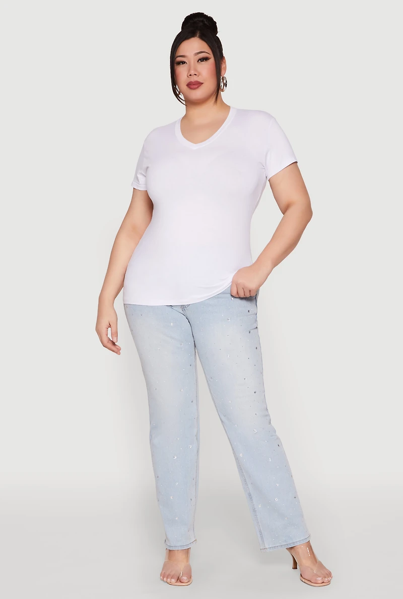 Plus V Neck Short Sleeve Top